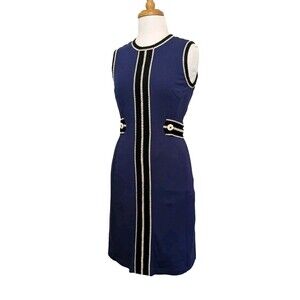 Lilly Pulitzer Shift Mini Dress S Navy Blue Knit Sleeveless Retro Stretch